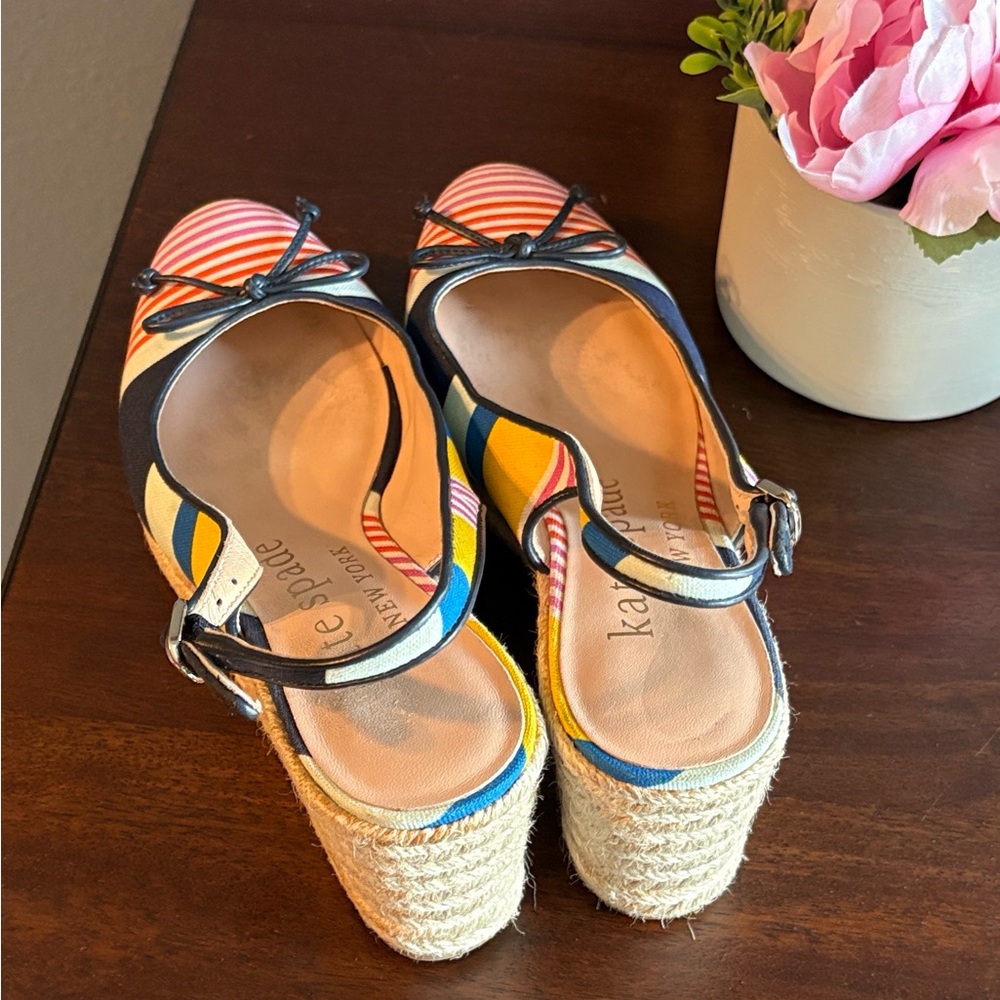 Size 7.5 Kate Spade Striped Multicolor Espadrille Wedge Slingback - Women's - Picture 10 of 16